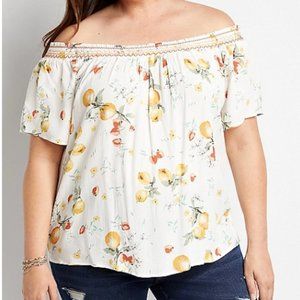 Maurices 1X White Fruit Smocked Neck Top